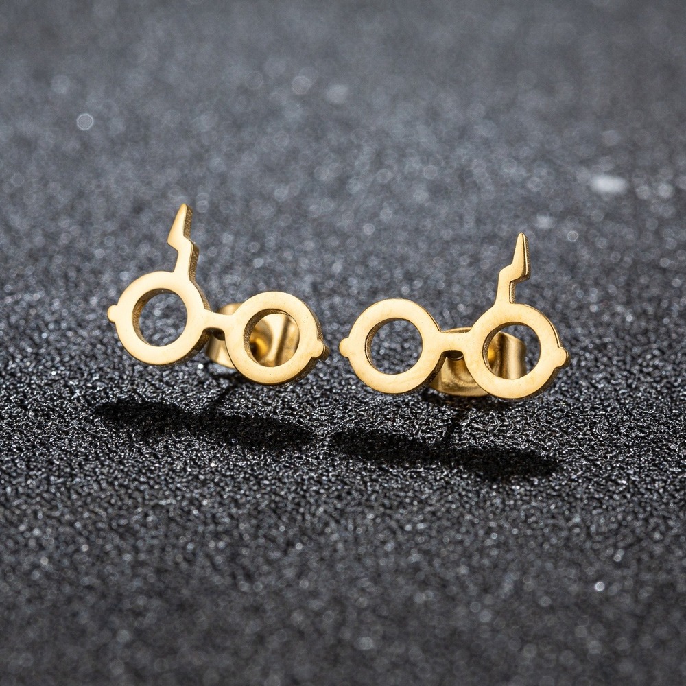 Gold Harry‎ Potter Glasses Earrings Lightning Bolt Stud Earrings for Women Steel